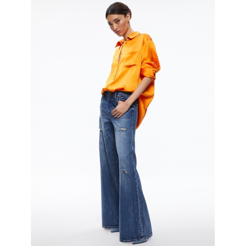 Alice + Olivia Finely Oversized Button Down Shirt Tangerine Orange Women Size M - Picture 4 of 11